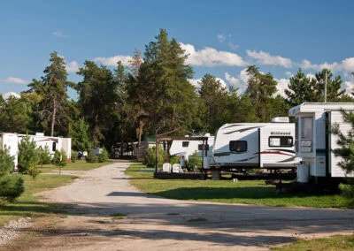 View of the camping sites set up for trailers within the outfitter.