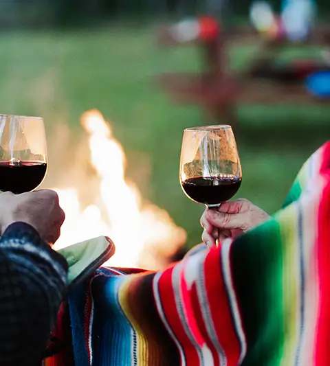 Evening around the campfire at Escapade Kiamika, Laurentides, Quebec