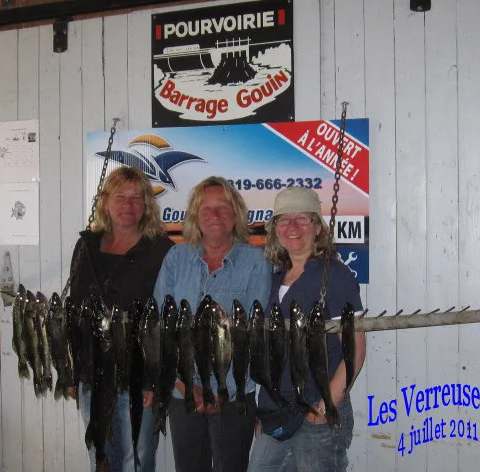 Prise de doré jaune lors d'une excursion de pêche sur le Réservoir Gouin chez Pourvoirie du Barrage Gouin et du Magnan, Mauricie, Québec