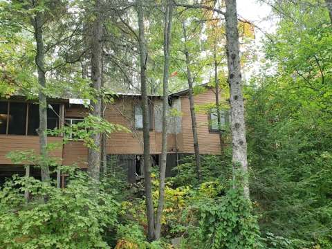 Le Moose Lodge est un chalet rustique situé en pleine forêt.