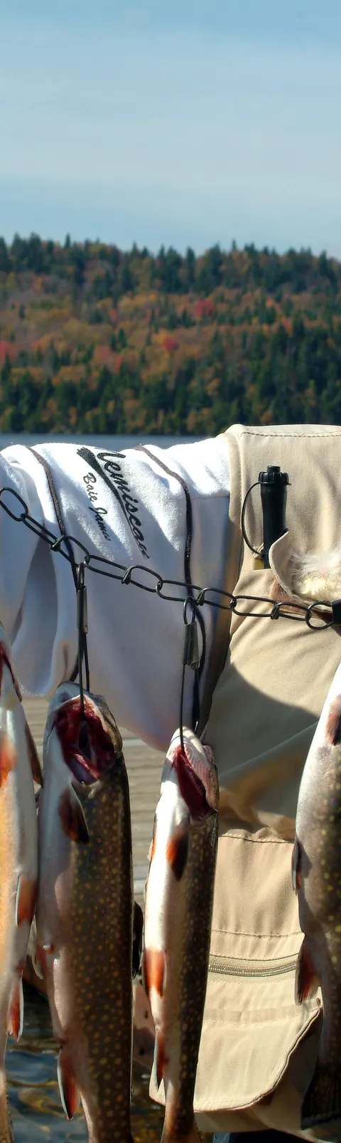 Boat fishing on the lake in the fall at Pourvoirie Domaine Bazinet, Lanaudière, Quebec