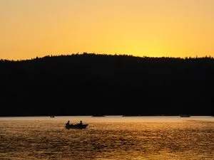 Sunset over the lake at Pourvoirie Domaine du Renard Bleu, Lanaudière, Quebec