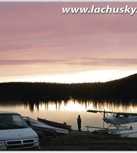 Scenery in front of the Mitcikogan main lodge at Pourvoirie du Lac Husky, Saguenay–Lac-Saint-Jean, Quebec
