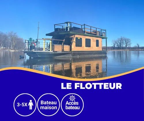 Le Flotteur is a houseboat-style accommodation floating on the water.