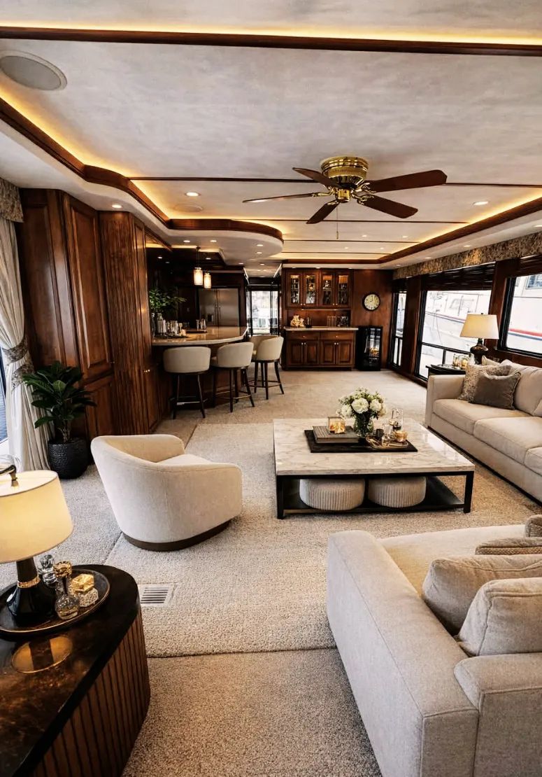The accommodation's spacious and modern living room provides a comfortable relaxation area.