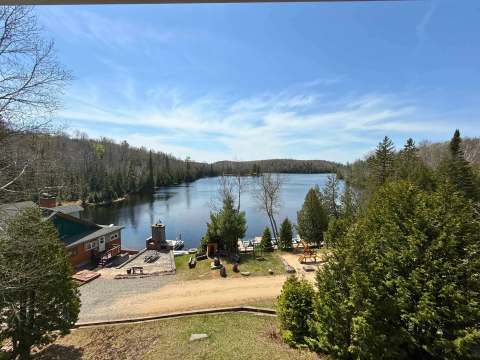 Overlooking view of the cottage and the lake from the studio.