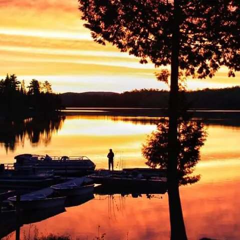 Angler at sunset at Pourvoirie Michel St-Louis, Laurentides, Quebec