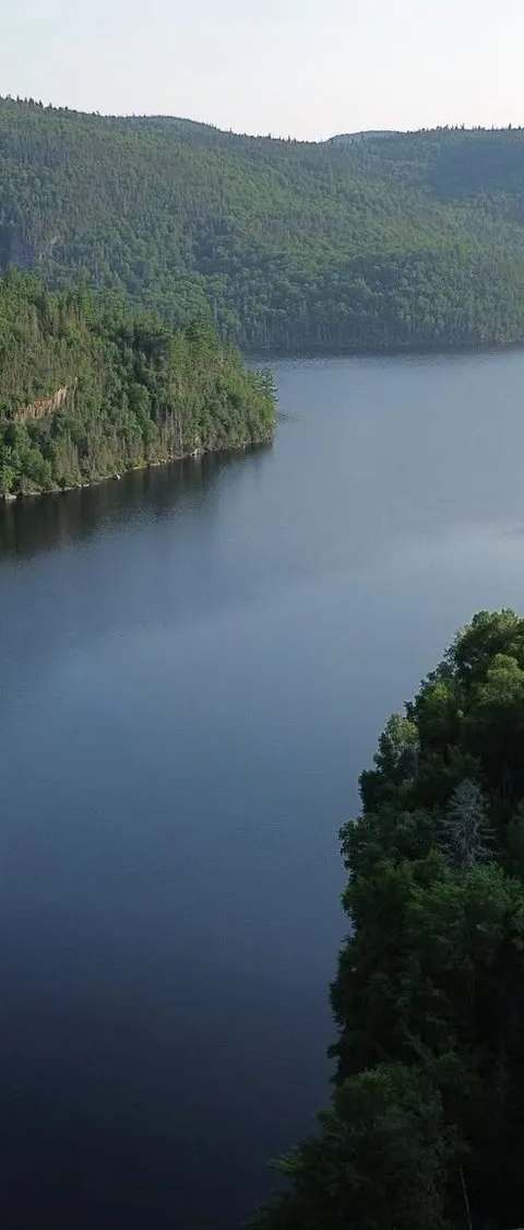 Aerial view of a lake on the territory at Pourvoirie Raoul Lavoie, Charlevoix, Quebec