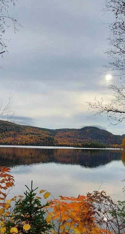 Autumn landscape on the lake at Pourvoirie Raoul Lavoie, Charlevoix, Quebec