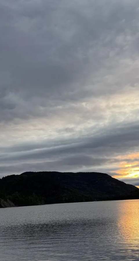 Sunset at the end of the day over the outfitter at Pourvoirie Raoul Lavoie, Charlevoix, Quebec