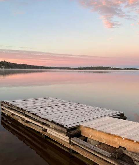 The outfitter's dock by the water at Pourvoirie Red Pine, Abitibi-Témiscamingue, Quebec