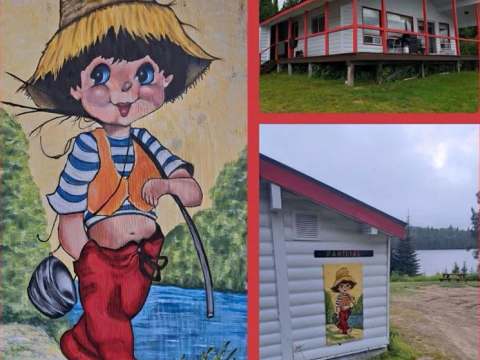 Le chalet Le Familial offre une galerie extérieure et une décoration murale peinte à la main.