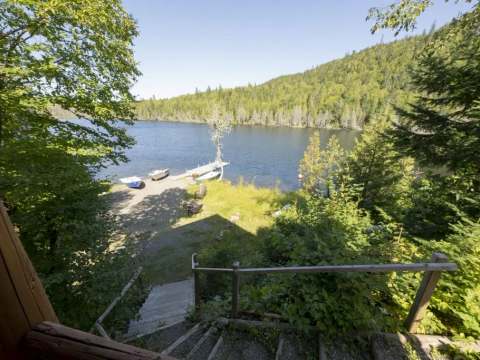 View of the dock and lake from the accommodation steps.