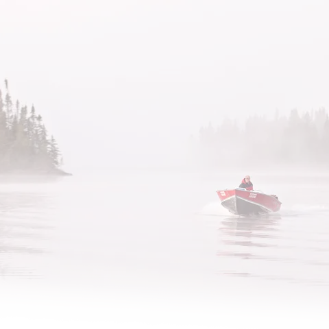 Fishing boat on Lake St-Cyr at Pourvoirie St-Cyr Royal, Abitibi-Témiscamingue, Quebec