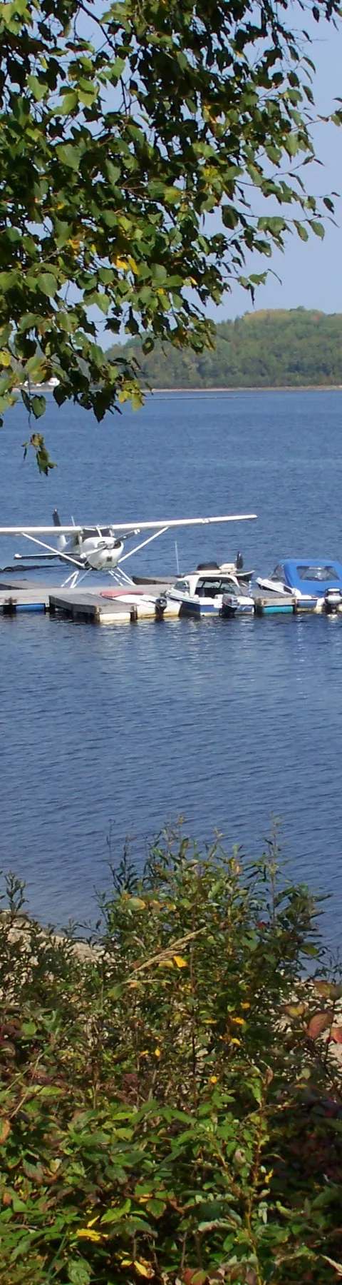 Seaplane docked in Philomène Bay at Pourvoirie Tawanipi, Outaouais, Quebec