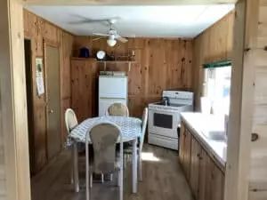 The kitchen and dining area of chalet 2 provide a functional and welcoming space.