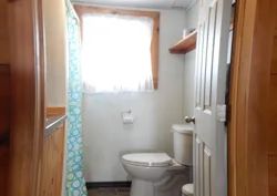 La salle de bain du chalet 3 comprend une toilette et une douche avec rideau.
