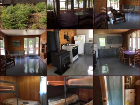 This overview shows the interior and exterior layout of the Le Canot cottage.