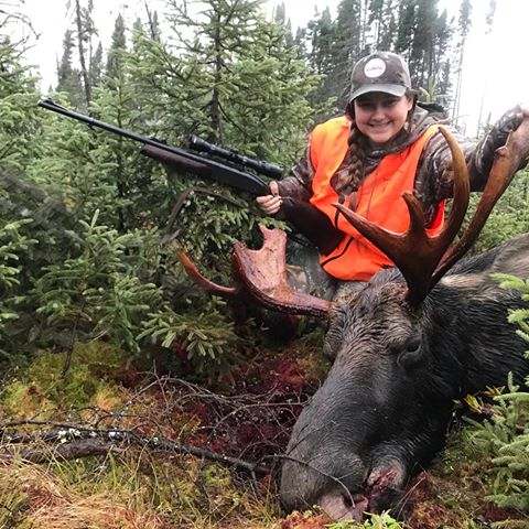 Gabriel and his group with their harvested moose at Pourvoirie Rudy 2015, Laurentides, Quebec