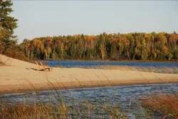 The sandy beach at Abram Lake at Abram Lake Park, Sunset Country, Ontario