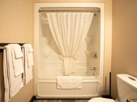 The family suite bathroom is equipped with a bathtub and integrated shower.