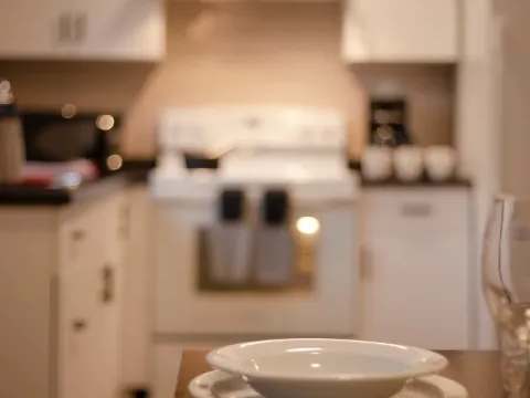 The family suite includes a fully equipped kitchen for preparing your meals.