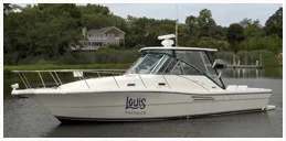 Louis Bouchard's fishing boat moored at the marina at Louis Pêche, Ontario