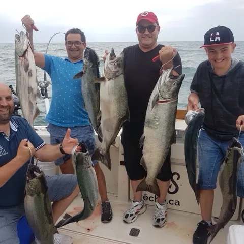Beautiful Chinook salmon catch on Lake Ontario at Louis Pêche, Ontario