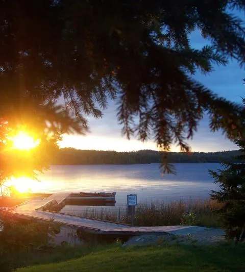 Sunset on the dock at Perch Lake Lodge, Sunset Country, Ontario