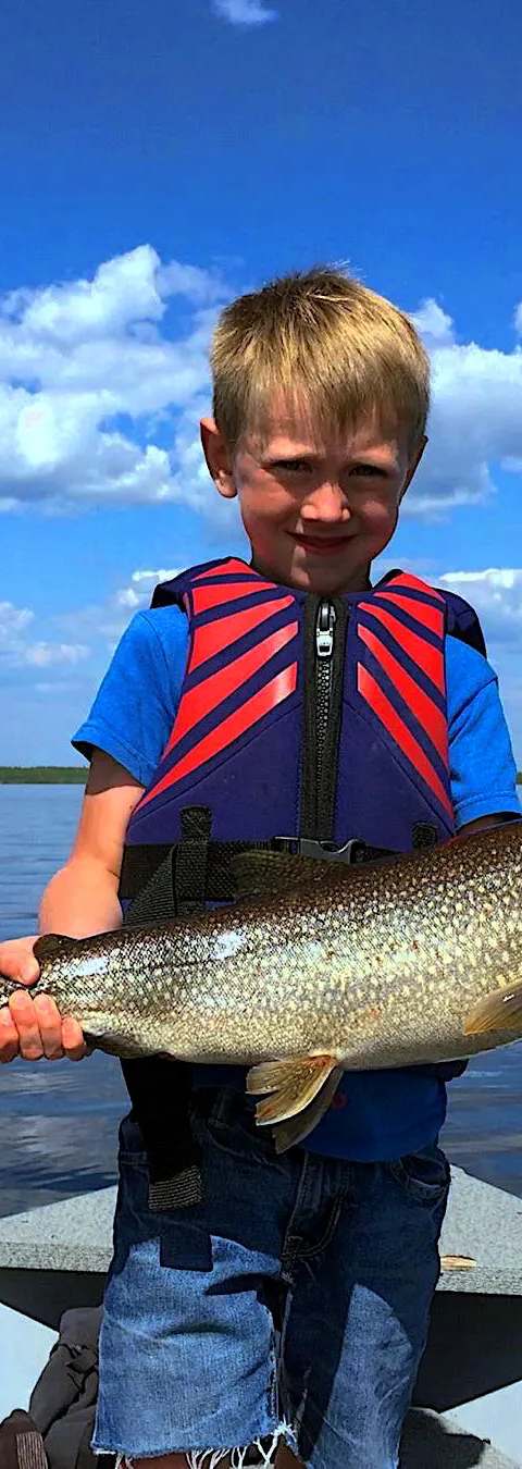 Superb trophy lake trout caught by an angler at Milton Lake Lodge, Athabasca Basin, Saskatchewan