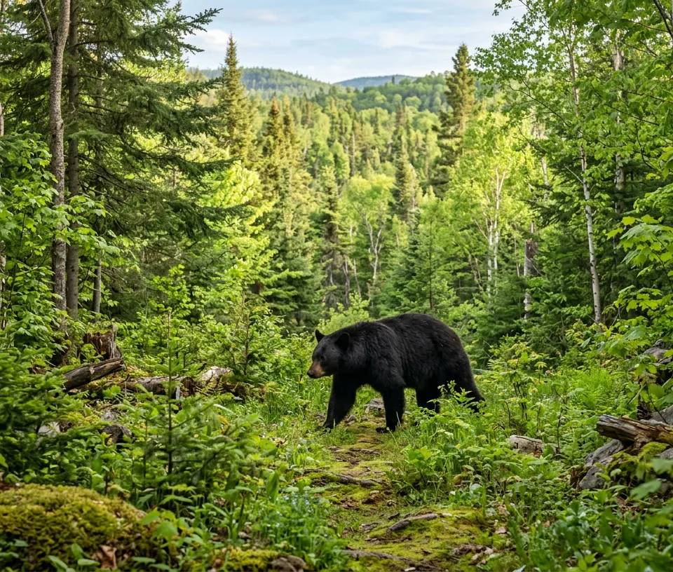Black bear in the Quebec forest during spring
