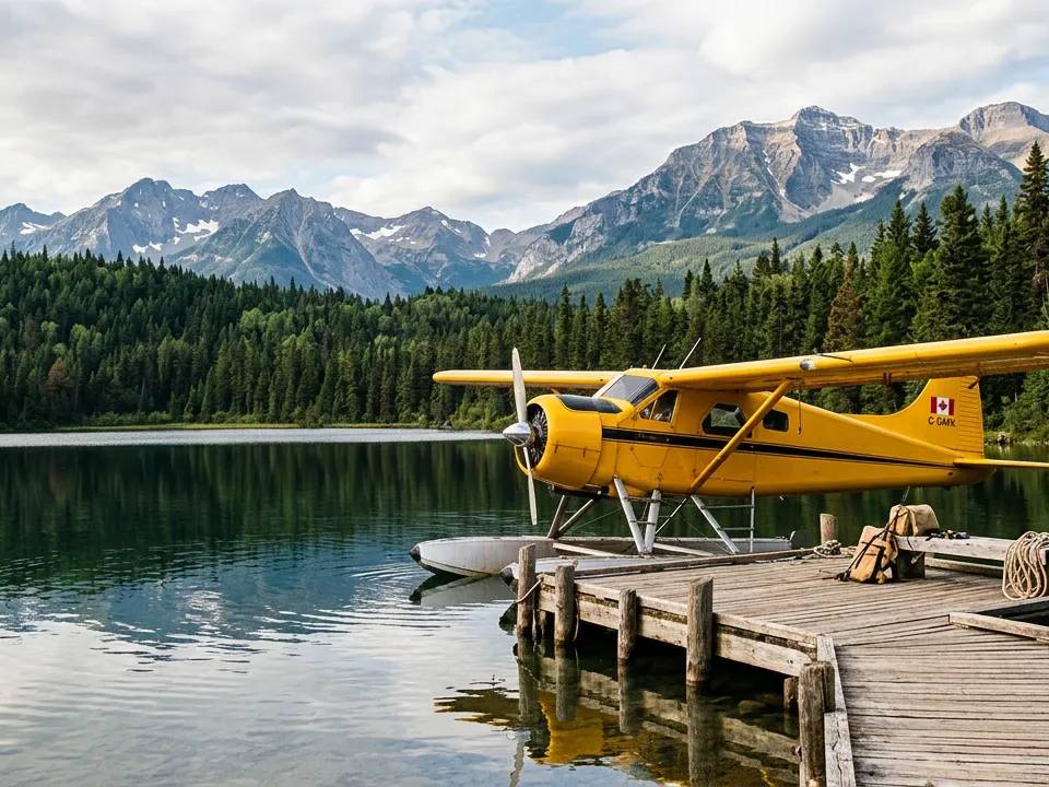 Hydravion De Havilland Beaver amarré à un quai dans le nord du Canada.