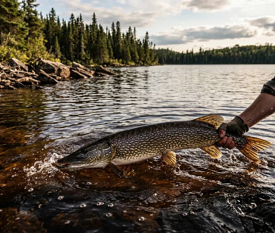A large Northern Pike caught in a remote North Shore lake in Quebec.